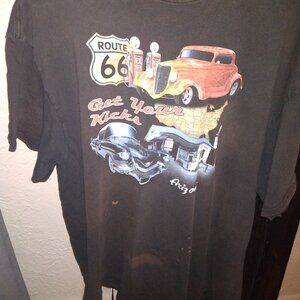 Vintage 90s Route 66 T-Shirt Single Stitch Hot Rod Car USA Flag XL